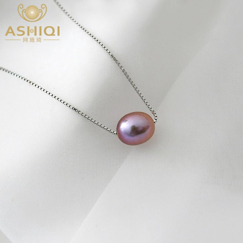 Ashiqi Real 925 Sterling Silver Cushion Ожерелья 7-8 мм Натуральный пресноводный жемчуг Ювелирные изделия для женщин Подарок