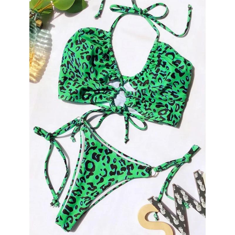 Сексуальный бикини с высоким вырезом и леопардовым принтом, женский купальник-стринги, женский купальник, комплект из двух частей, купальный костюм со шнуровкой, купальный костюм для плавания