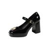 3359-16 Mary Jane shoes women's retro British style college small flower buckle high heel one-word buckle thick heel square head single shoes