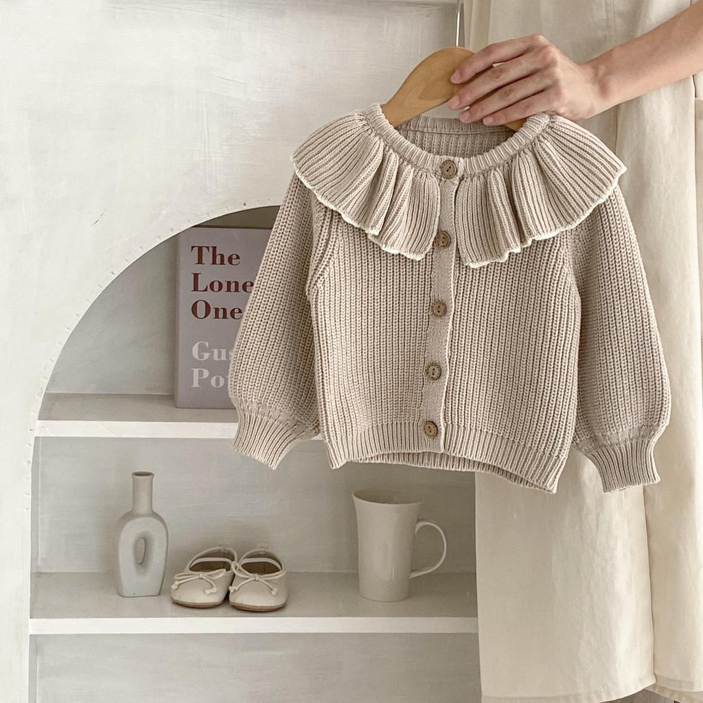 Autumn 2025 Baby Girl Ruffle Collar Knit Cardigan Sweater (0-3 Years)