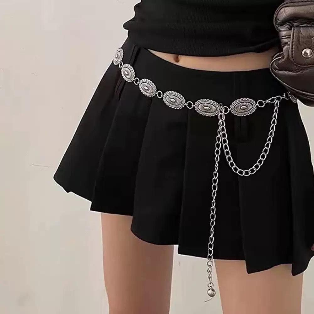 Trendy Y2K Metal Waist Chain: European & American Niche Bohemian Round Plate Jewelry Belt for Women