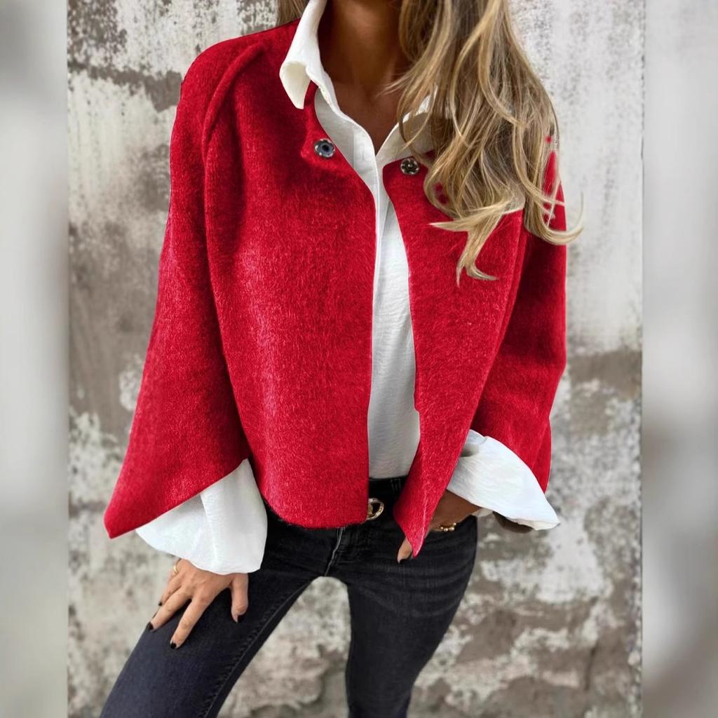 Plus Size Loose Short Bat Sleeve Women's Solid Colour Button Long Sleeve Jacket