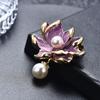 Women Brooch Lotus Flower Shape Faux Pearl Decor Contrast Color Realistic Flower High-end Luxury Lady Party Prom Clothes Pin Jewelry Decor