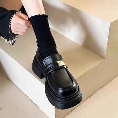 Черные туфли на платформе в британском стиле из маленькой кожи женские 2025 лето новые ретро универсальные лоферы Мэри Джейн