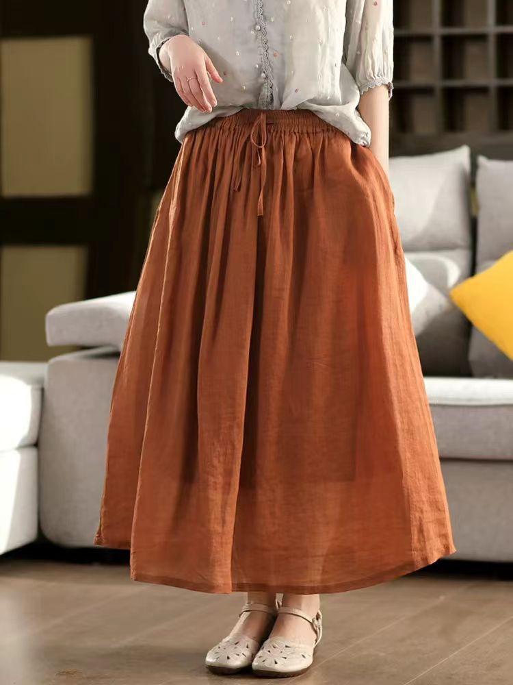 Johnature Женские винтажные лоскутные юбки однотонные с эластичной талией летние свободные тканевые юбки с поясом