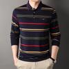Men's Autumn Striped Long-Sleeve Collared Shirt - Loose Fit for Middle-Aged & Elderly