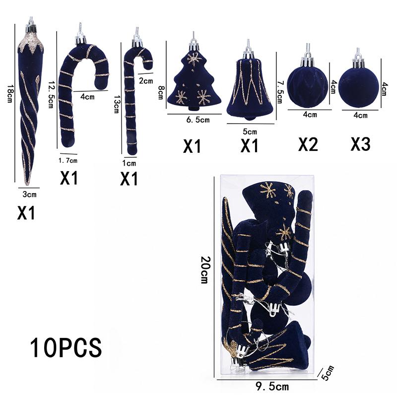 10Pcs Flocked Christmas Tree Ornaments Mixed Balls Shiny Creative Xmas Hanging Decor Festival Party Home New Year Decoration