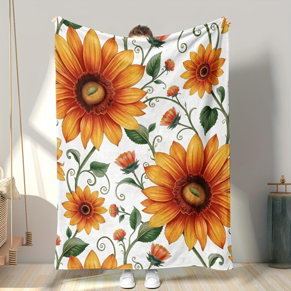 1pc Sunflower pattern blanket made of polyester machine washable suitable for home décor and bedding