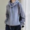 Women Sweater Pile Collar Drawstring Hooded Long Sleeve Knitting Tops Solid Color Casual Loose Fit Knitwear