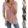 Womens Sexy V-neck Collar Zipper Solid Short Sleeve Fold Casual Blouse Tops