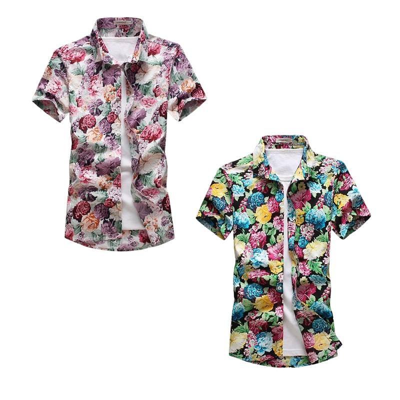 Stylish Summer Casual Floral Short Sleeve Shirt For Men In Plus Sizes With Comfortable Fit