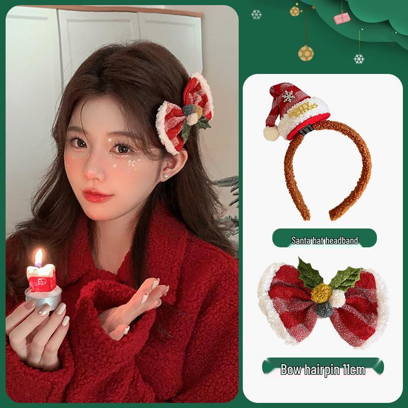 Женская рождественская плюшевая шапка, повязка на голову, аксессуары для волос