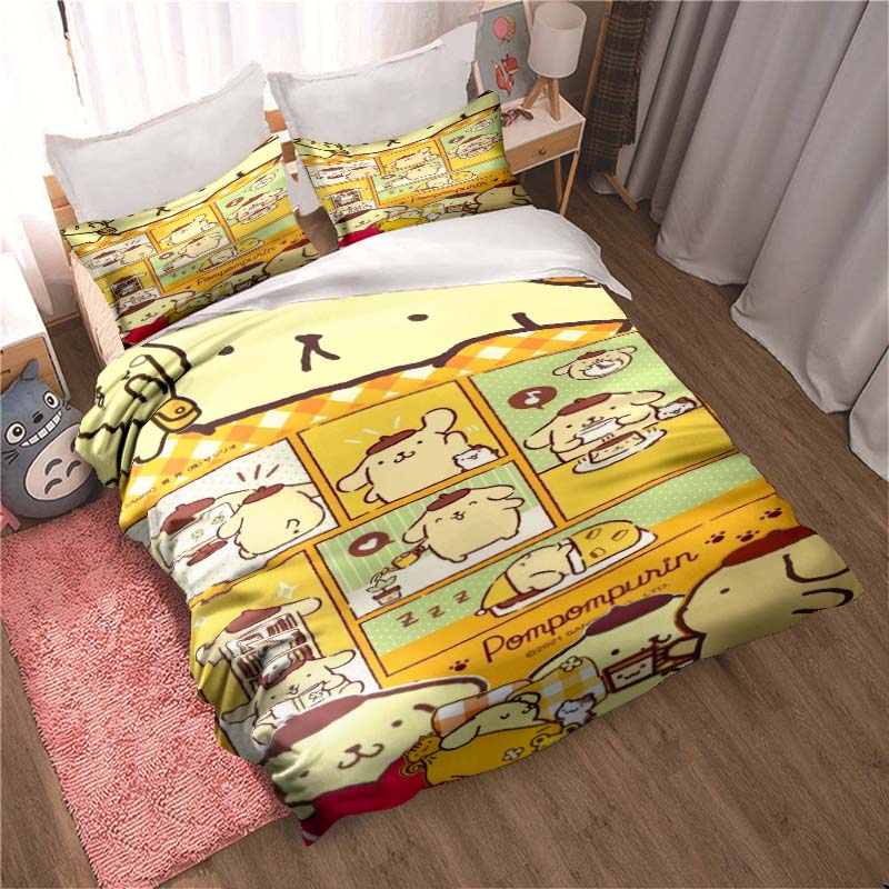 Cartoon character (Pom Pom Purin) printed bedding set duvet cover 1 duvet cover 2 pillowcases adult and children bedding set lux