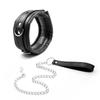 Lockable Leather SM Training Collar with Chain Leash - Adult Sex Toy