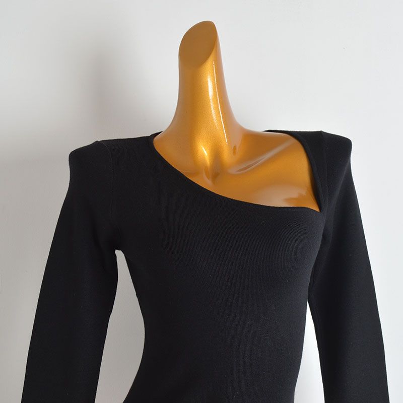 Style New Arrival Pure Color Sexy Fashion Asymmetrical Diagonal Collar Knitwear Women's Clothing Fall/Winter Slim Long Sleeves Bottoming Shirt Fashion