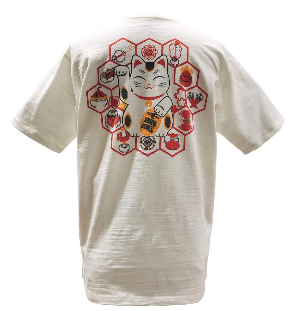 Эдотэн с вытравкой на изысканной фактурной ткани с мотивом сокровищ размера LL Мужской 6,8 унций. Футболка в японском стиле манэки-нэко