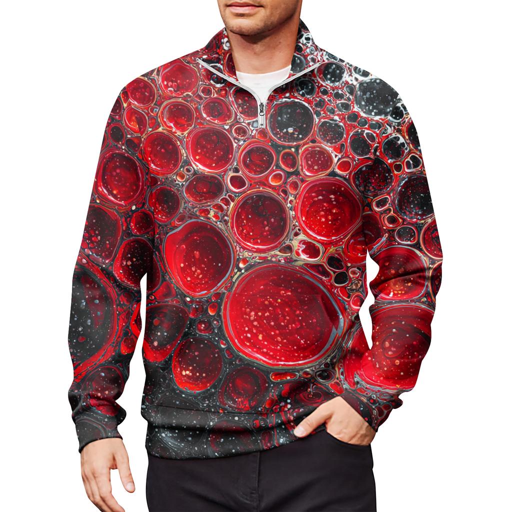 Мужской свободный повседневный свитшот на молнии 1/4, модный топ с длинным рукавом и принтом, с карманами