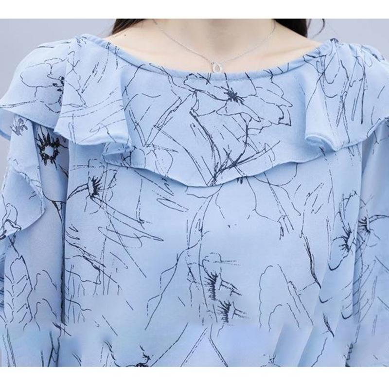 Женский костюм, летние брюки из двух предметов, свободная блузка с цветочным принтом, широкие брюки, повседневный костюм, темпераментный элегантный милый милый шифоновый костюм