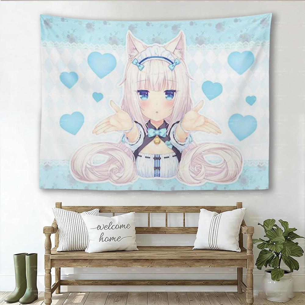 1 шт. Милый Аниме Гобелен NNEKOPARA Кавайная Девушка-Кошка Мультяшный Настенный Декор для Комнаты в Общежитии Спальни Идеальный Подарок для Отаку Фанатов