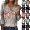 Женская мода, повседневные блузки с v-образным вырезом и принтом, футболка с рукавом 3/4 и колокольчиком