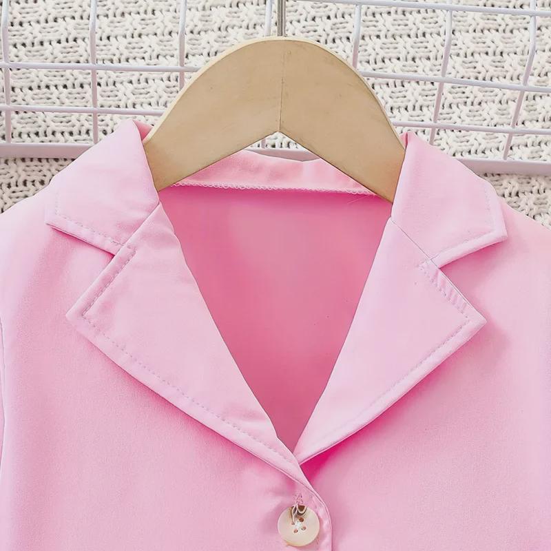 Комбинезон с цветочным принтом и розовой курткой в европейском стиле из двух предметов для девочек