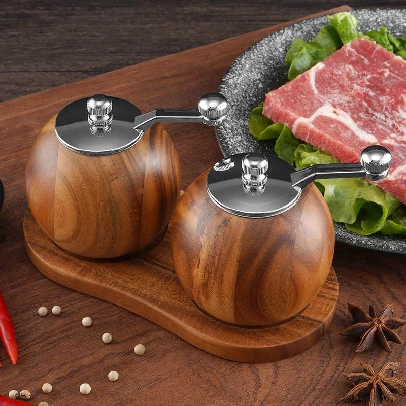 2 шт./набор измельчителей для соли и перца, ручная мельница для перца, бутылка для свежемолотых приправ, керамическая сердцевина, твердая деревянная мельница для перца