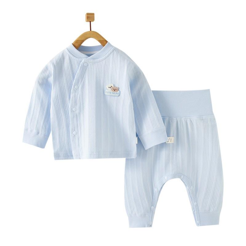 Baby Cotton Pajama Set With Snap High-Waist Belly Cover Sleepwear Toddlers Fall