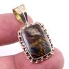 Natural Pietersite Gemstone 925 Solid Sterling Silver TwoTone Pendant 1.25" y2U05