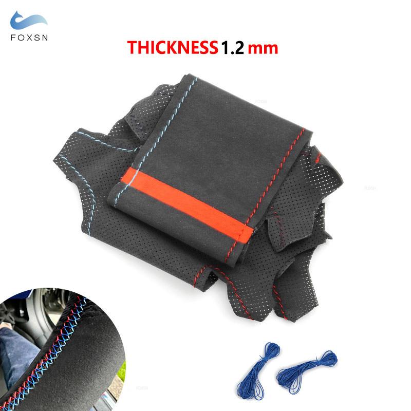 Black Suede Leather Hand Sewing Steering Wheel Cover Trim With Strips For BMW M Sport E90 320i 325i 330i 335i E87 120i 130i