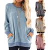 Autumn and Winter Women's Clothing Crew Neck Contrasting Pocket Sweater Long Sleeve Jumper Sweatshirt Casual T-shirt