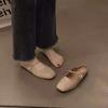 French Gentle Half Slippers Flat Shoes Women's Bag Head One Pedal Soft Sole Silver Mary Jane Women's Shoes Temperament One Word