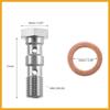 2pcs Stainless Steel AN3 3/8-24 Thread Turbo Brake Line Banjo Bolt with Copper Washers Double Banjo Bolt 31mm Length Replacement