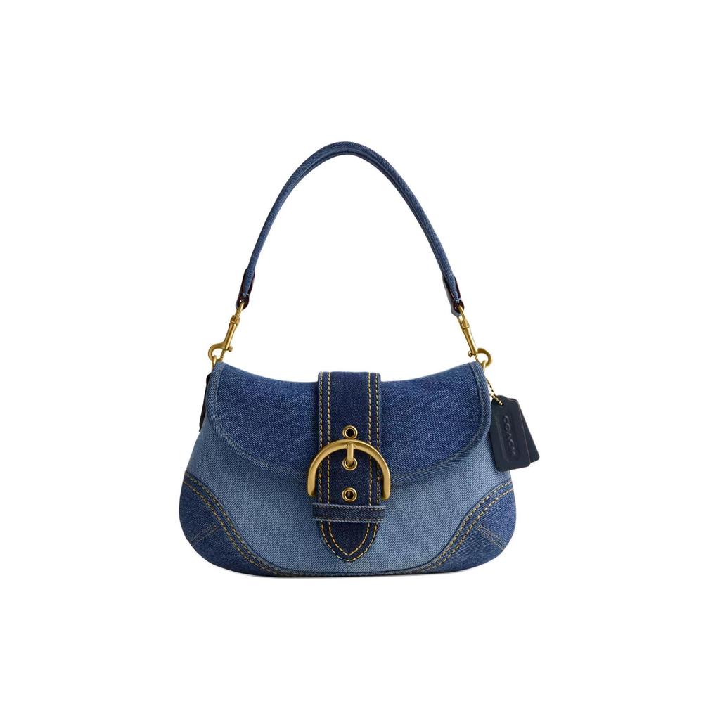 Coach Soho 27 Повседневная Минималистичная Сумка-Клатч на Плечо из Ткани и Переработанной Кожи Большая Женская Сумка на Плечо Джинсово-Синяя CR737-B4LJF