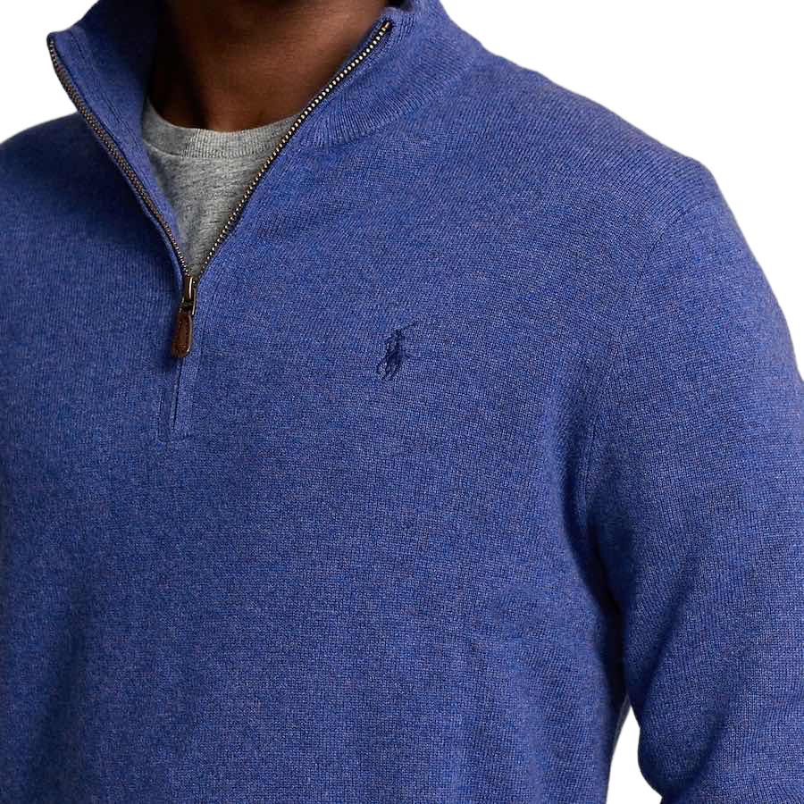 Polo Ralph Lauren Ss23 Однотонный мужской свитер с вышитым логотипом и полумолнией, длинный рукав, синий 710777743-012