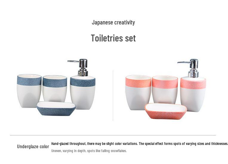 European Style Snowflake Glaze Ceramic Bathroom Set: Pink Mouthwash Cup, Hand Sanitizer Bottle, and More