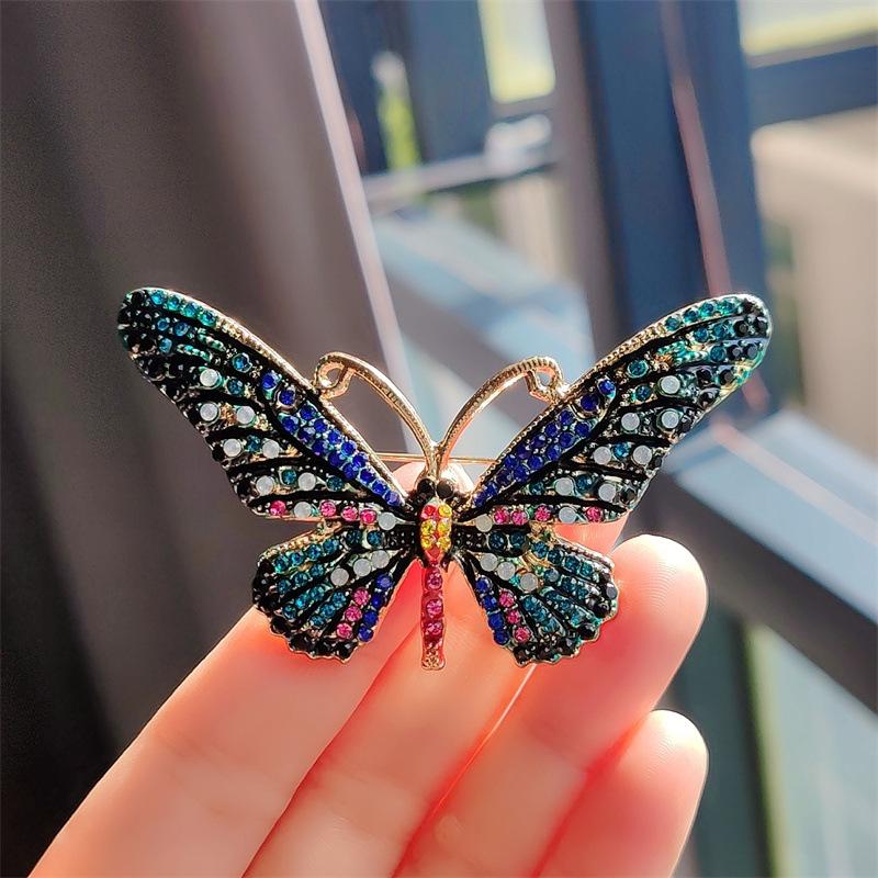 Exaggerated Clothing Alloy Diamond Rhinestone Butterfly Brooch Girl Cute Pin Fashion Popular Brooch Accessories