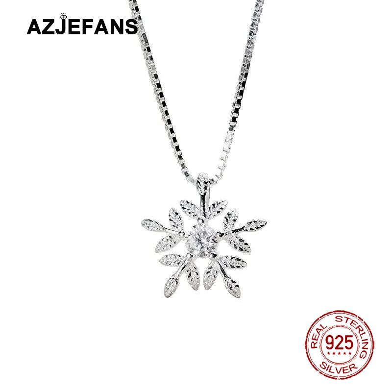 S925 Sterling Silver Christmas Snowflake Diamond Pendant Necklace Fine Jewelry
