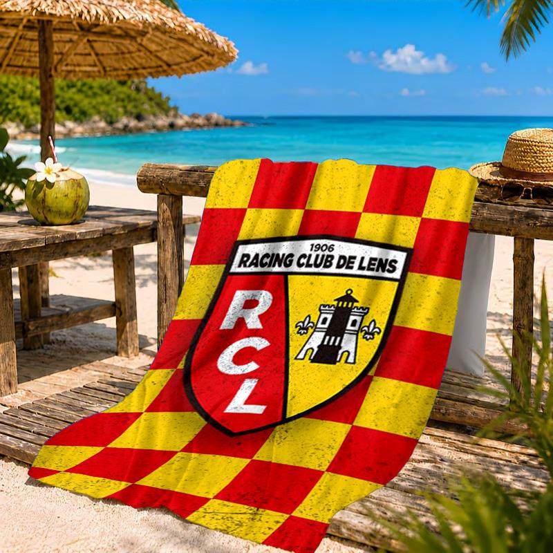 Пляжное полотенце Racing Club De Lens Crest, Быстросохнущее, Легко в уходе, Подходит как для фитнеса, так и для пляжного отдыха, Спортивный незаменимый аксессуар