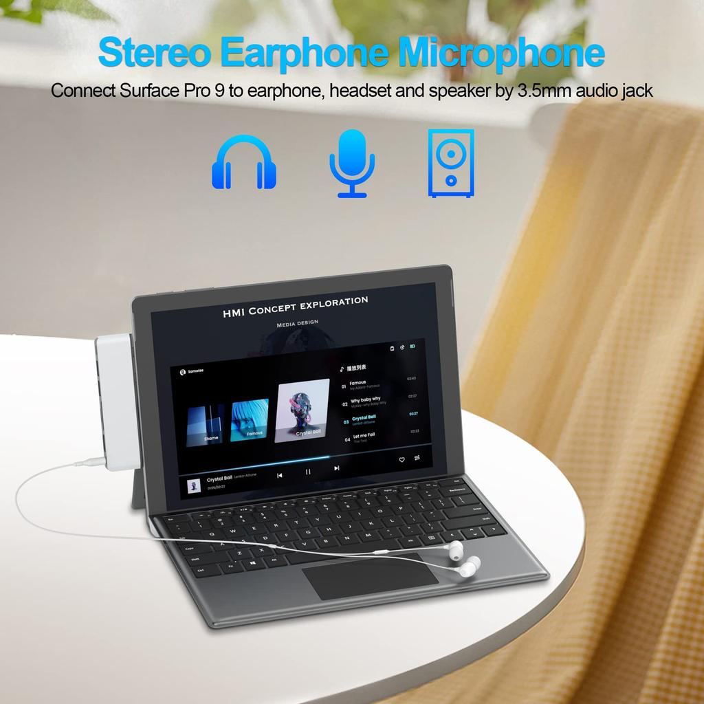 Хаб-расширитель для Surface Pro 9 4K HDMI USB C Thunderbolt 4 PD Зарядка 2 порта USB Аудио Картридер Специальная док-станция для Microsoft Surface Pro 9