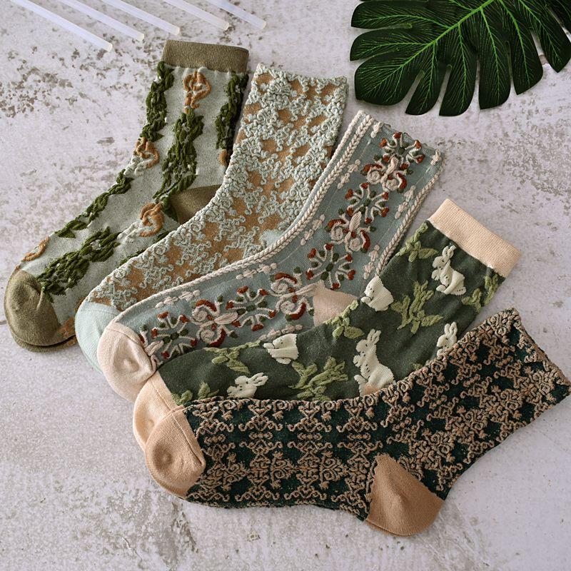3/4/5/6PCS New Fashion Harajuku Retro Woman Socks Novelty Ethnic Print Kawaii Cute Socks Cotton Casual Breathable Ladies Girls Funny Socks