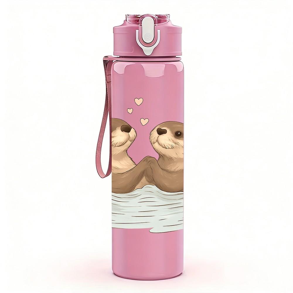 1PC Twin Floating Otters 750ml Color Plastic Sports Water Bottle Leakproof Flip Straw Lid Suitable for Sports Office Home Use