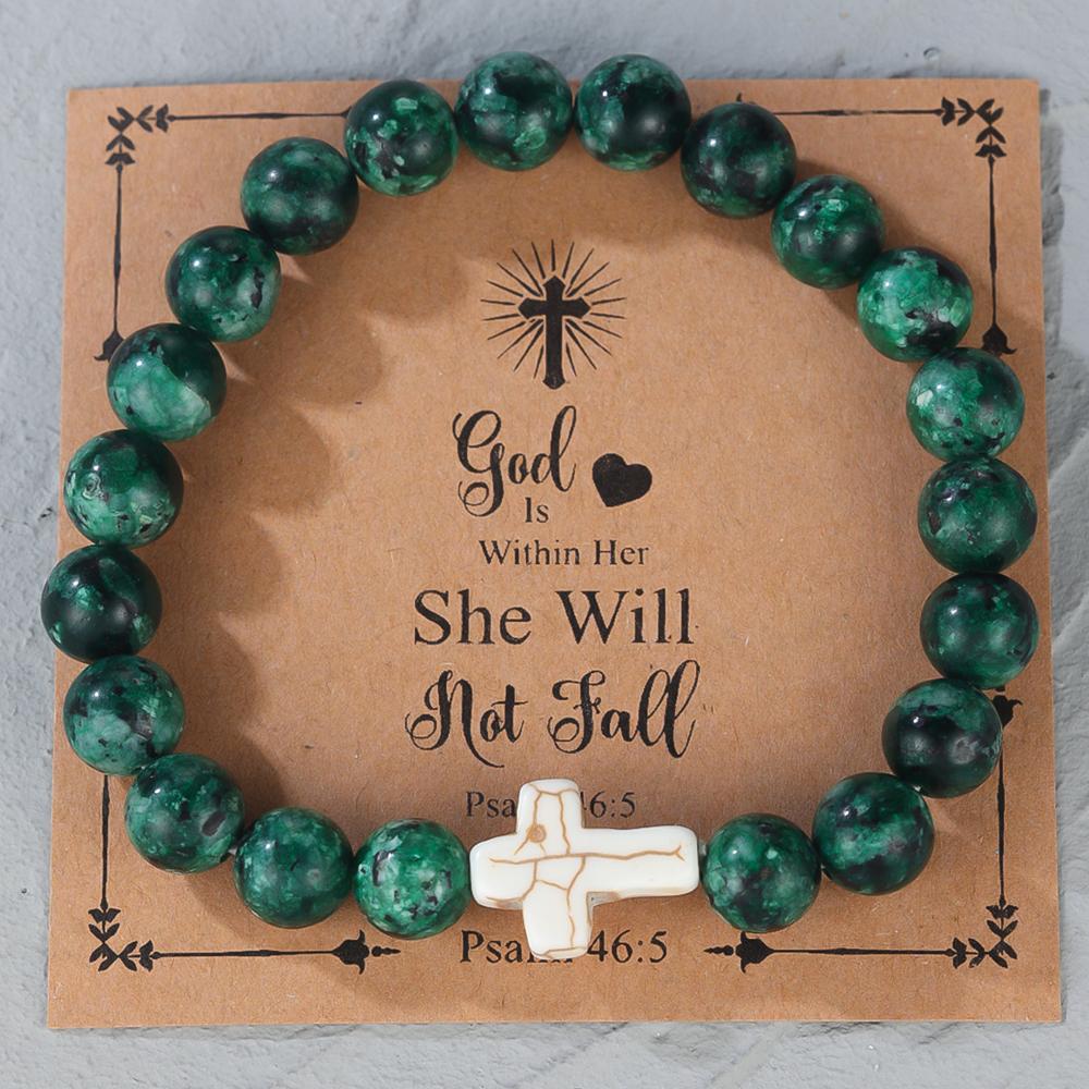 Религиозный крестовый браслет для женщин и мужчин, натуральный камень, эластичный браслет из бисера, молитвенный браслет с карточкой