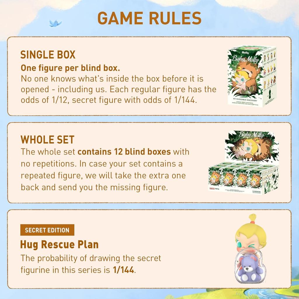 POP MART Baby Molly Фигурки серии My Huggable Discovery, 1 шт. Фигурки в слепой коробке, Домашние украшения, Подарки на праздник и день рождения