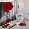 3D Rose Waterproof Shower Curtain Set Toilet Cover Mat Nonslip Bath Rugs Bathroom Valentine's Day Christmas Decor 4PCS