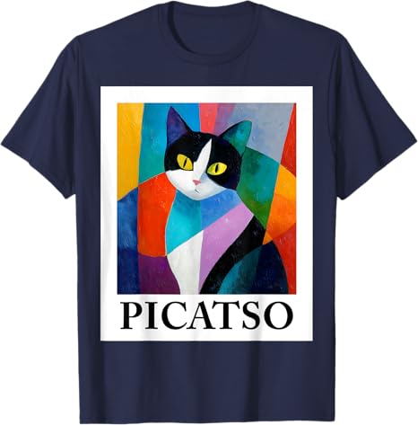 Colorful Cubist Cat Art Design  Funny Abstract Picatso TShirt Humor Kitty Pop Personality Graphic Outfit Y2k Design Saying Tee