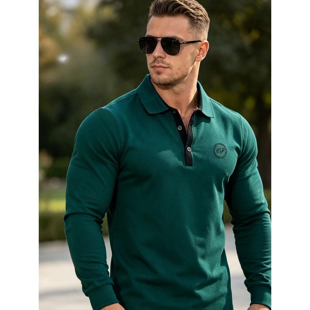 Мужская футболка-поло большого размера с длинным рукавом Осень Зима Business Casual Хлопок Дышащая Эластичная Свободный крой M-6XL Белый Черный Темно-синий