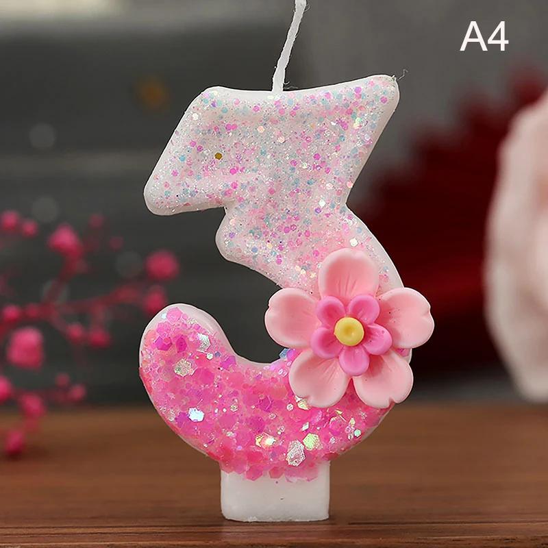 Birthday Candle Cake Topper Colour Changing Creative Number 0-9 Candle Flowers Number Candles Girl Birthday Party Decoration