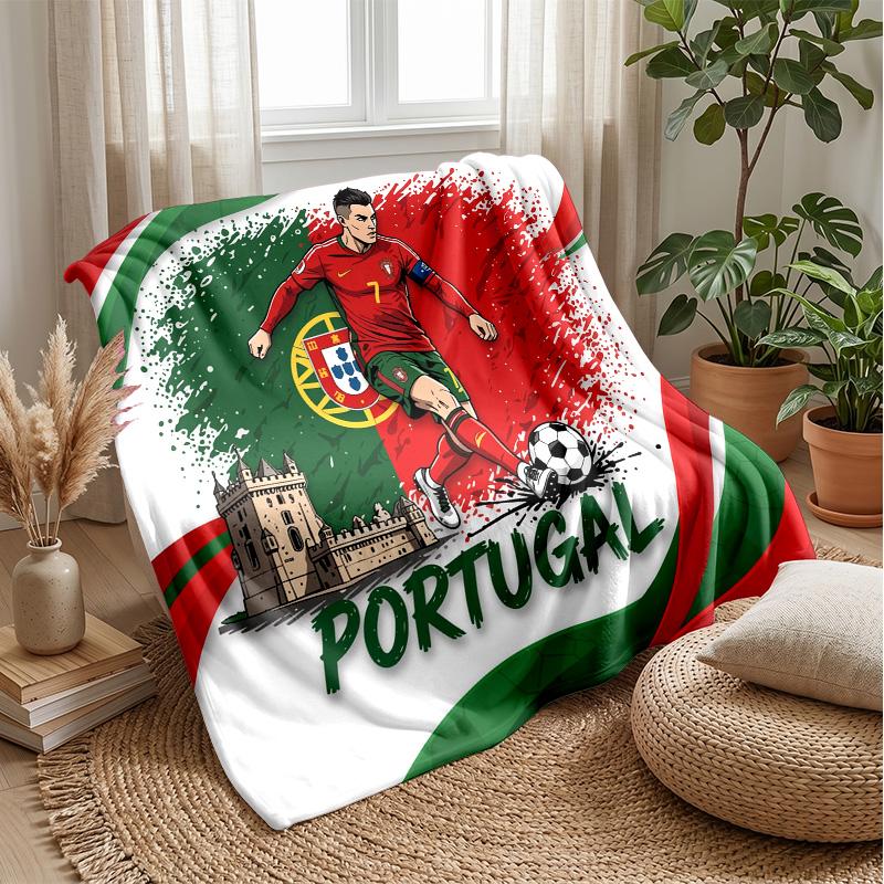 Portugal Football Printed Flannel Blanket Skin Friendly Warm Decorative Throw for Indoor Couch Bed Daily Use