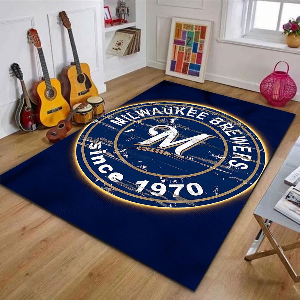 Milwaukee Brewers Vintage Logo Patterned carpet, non slip mat suitable for living room and bedroom sofas
