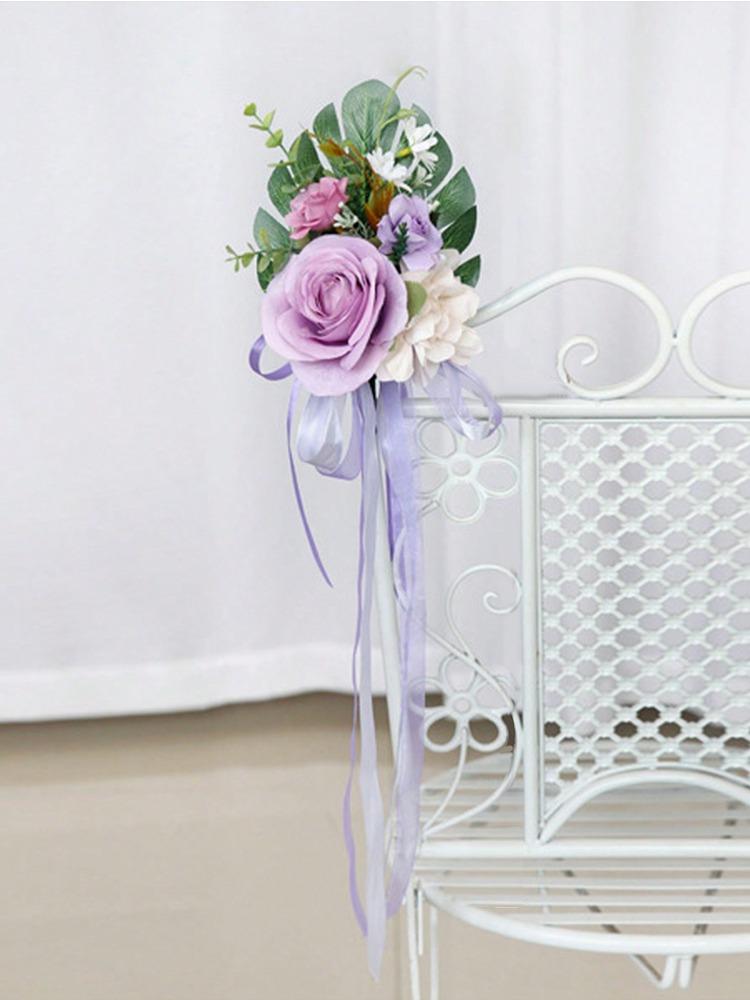 1 шт. Украшения для стульев Украшения для прохода на свадьбе для свадебной церемонии Цветы для церкви Декор для вечеринки с искусственными цветами Эвкалиптом и лентами